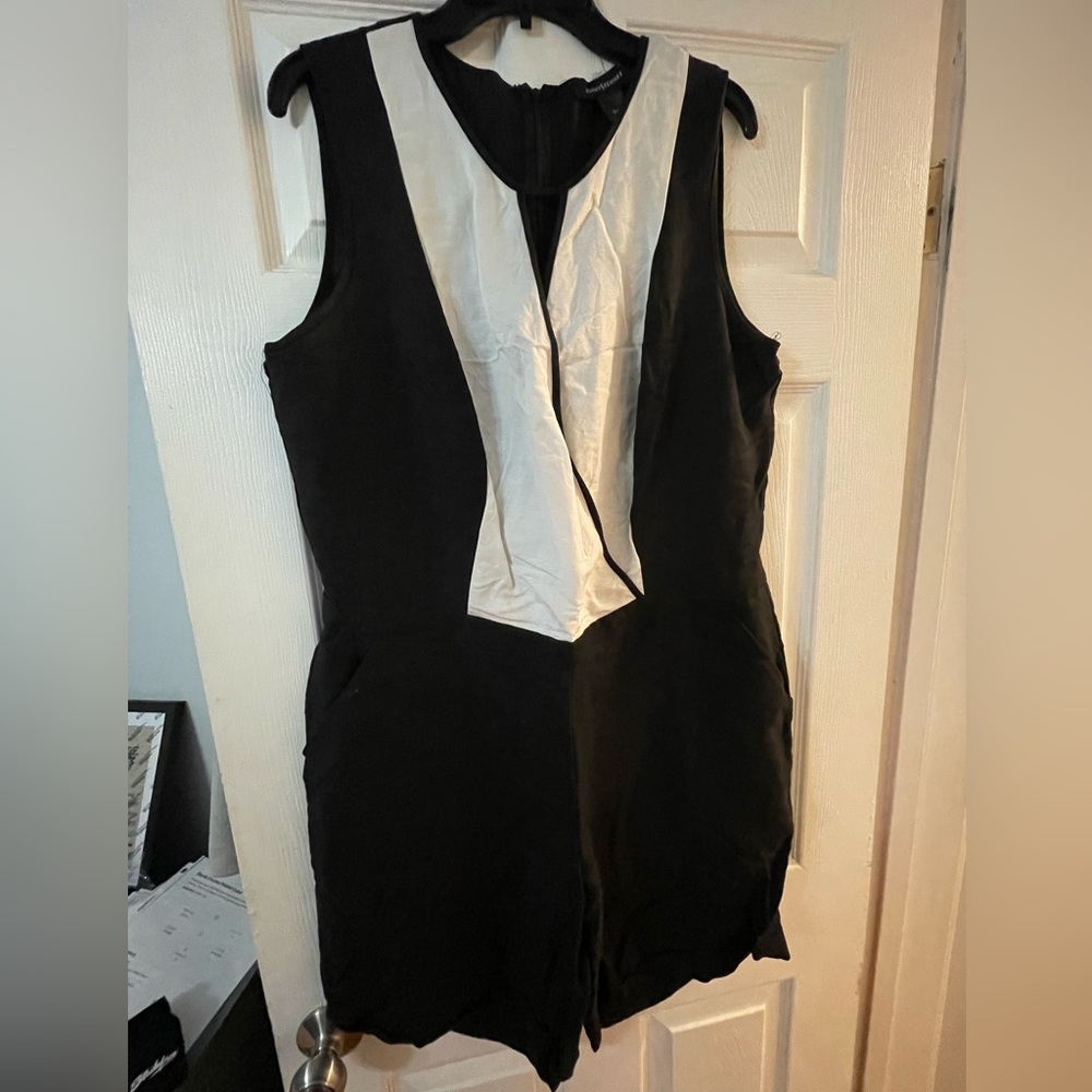 Ashley Stewart Black Romper with White V-Front Panel